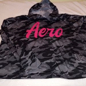 Black and Gray Aeropostale Cropped Plus Size Hoodie With Pink Lettering